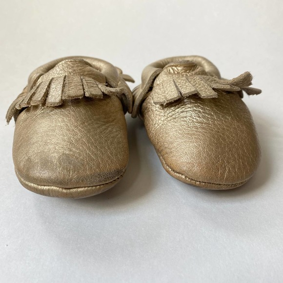 MOCCASIN Gold Leather Fringe Soft Sole 12-18 - Picture 5 of 10